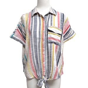 NSR Tie-Front Button-Up‎ Blouse with front pocket women’s size small (3050)